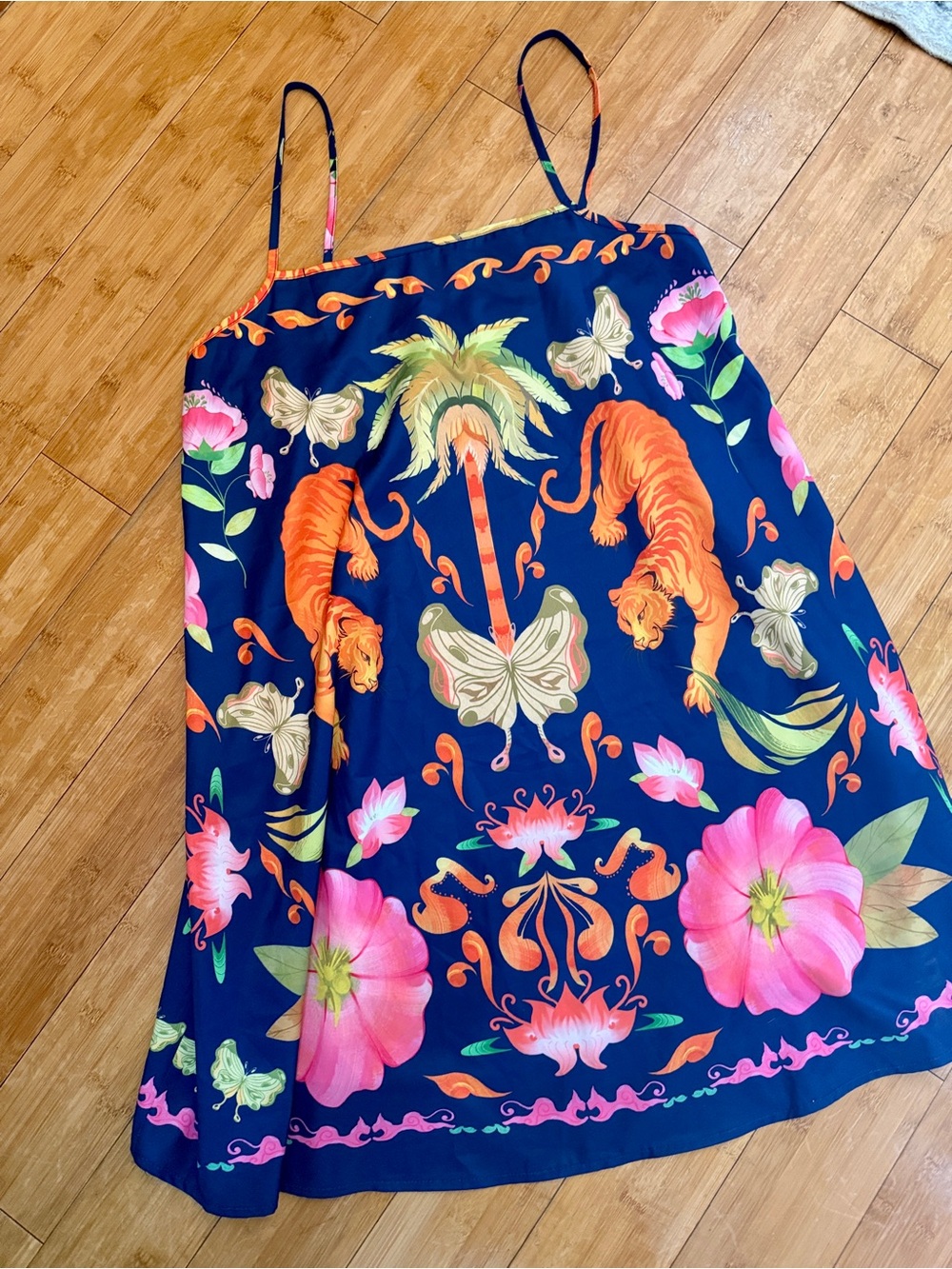 Navy Tropical Tiger Print Slip Cover-Up Dress